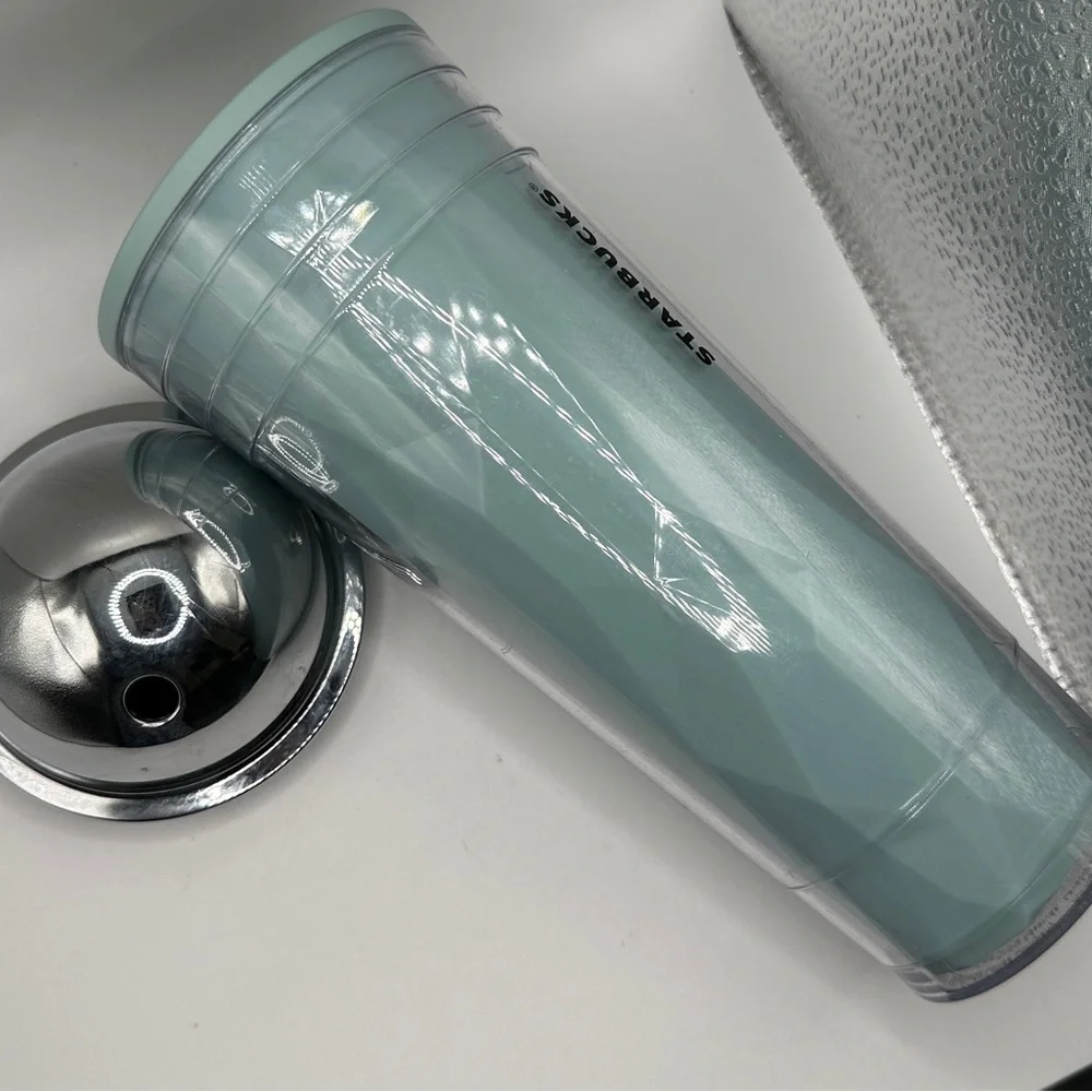 2012 Starbucks Teal Chiseled Cold Venti 24oz Mug Cup, Domed Frappuccino‎ Lid